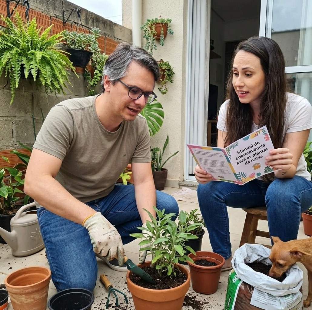 Kit de jardinagem + Manual de sobrevivencia para as plantas da noiva